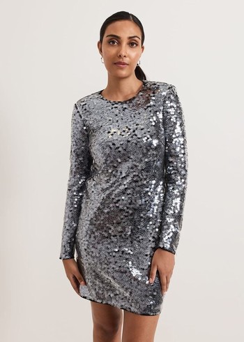 Phase Eight Petite Rhia Silver Sequin Dress Silver Australia | XE9651407